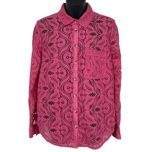 Maeve Anthropologie Lace Button Up Long Sleeve Top Womens Size 6 Open Knit